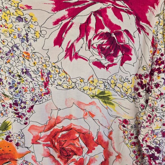 Chicos Size 2 Womens Large Watercolor Floral V-Neck 3/4 Sleeve Tshirt - Picture 5 of 9